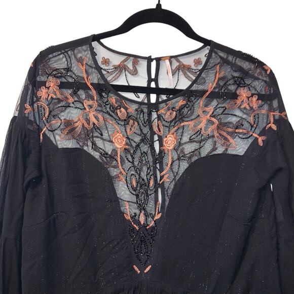 Free People beaded PANAMA CITY MINI DRESS black sz small - Picture 11 of 16